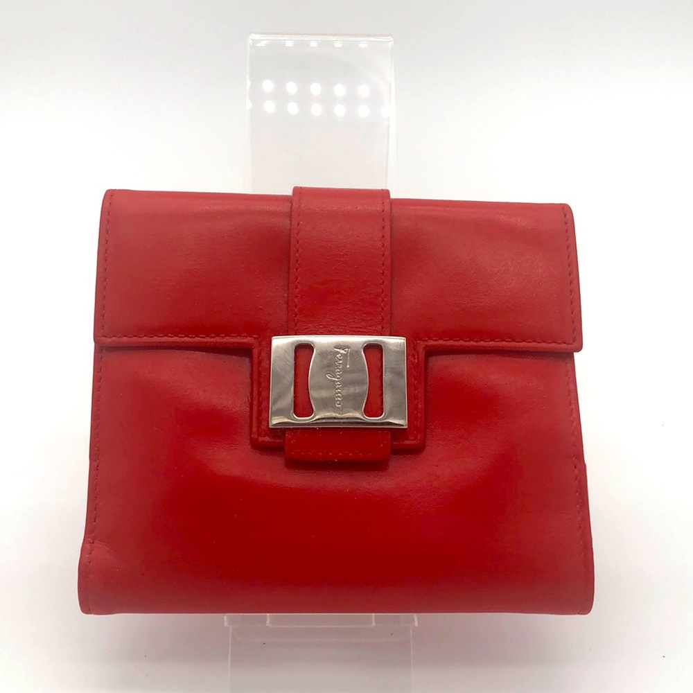Salvatore Ferragamo fire engine red wallet with COA